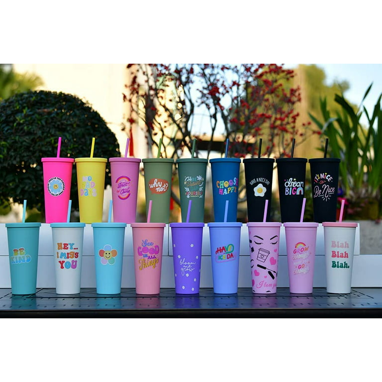 DanceeMangoos Preppy Aesthetic Cup 24oz with Lid and Straw Summer Colorful  Plastic Tumblers Cute Reusable Cups for Teen Girls Photogenic Props Cup  Coffee Mug Milk Tea Juice Water Bottle (No Bad Days) 