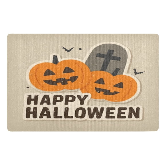 32x20 Inch Doormat Indoor Entrance Mat Entrance Welcome Mat Outdoor Mats for Front Door Cartoon Pumpkins and Tombstones