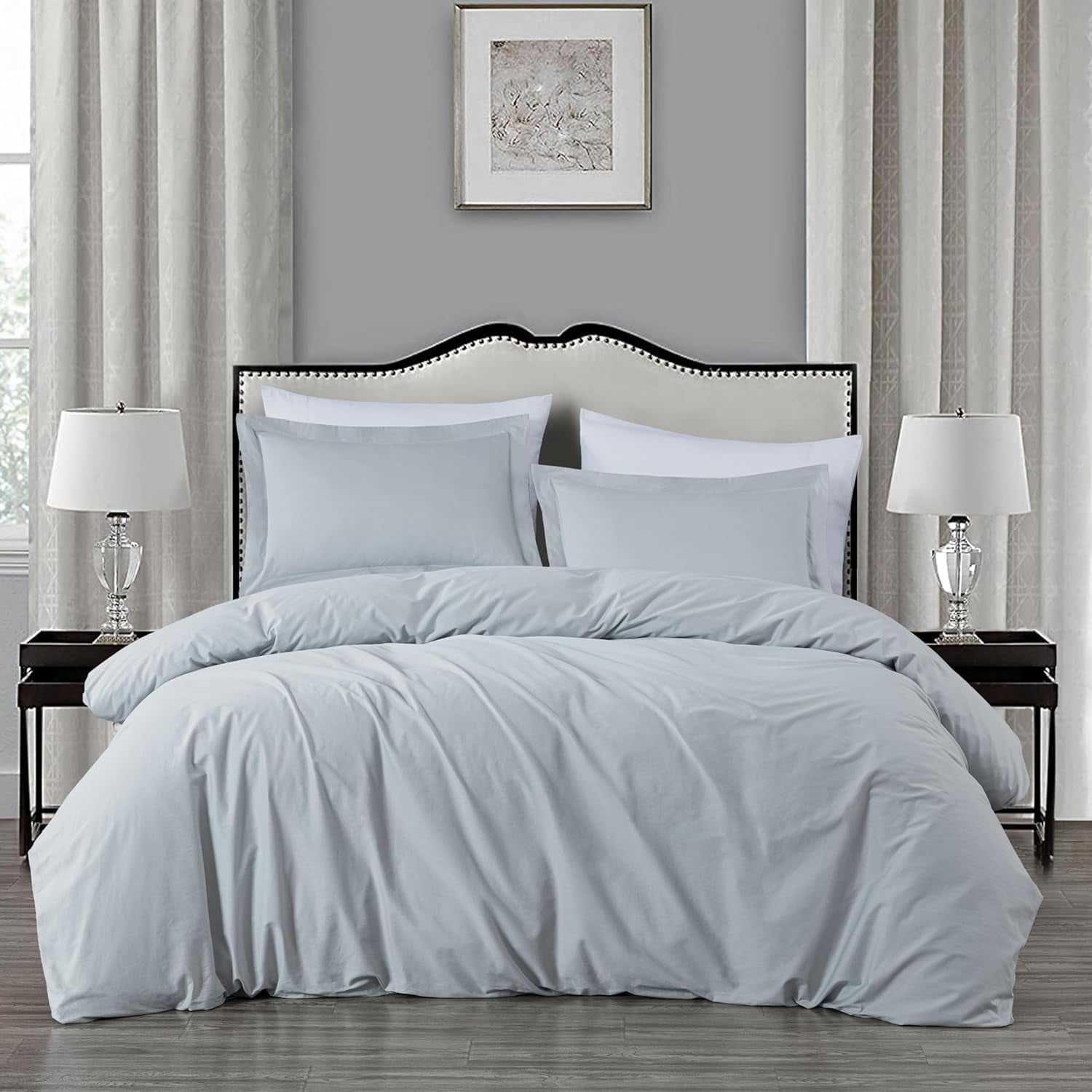 Chezmoi Collection Solid Silver Gray 100% Cotton Duvet Cover Set King Size, 3-Piece Luxury Soft Breathable Smooth Cooling 250TC Cotton Twill Comforter Cover with Button Closure