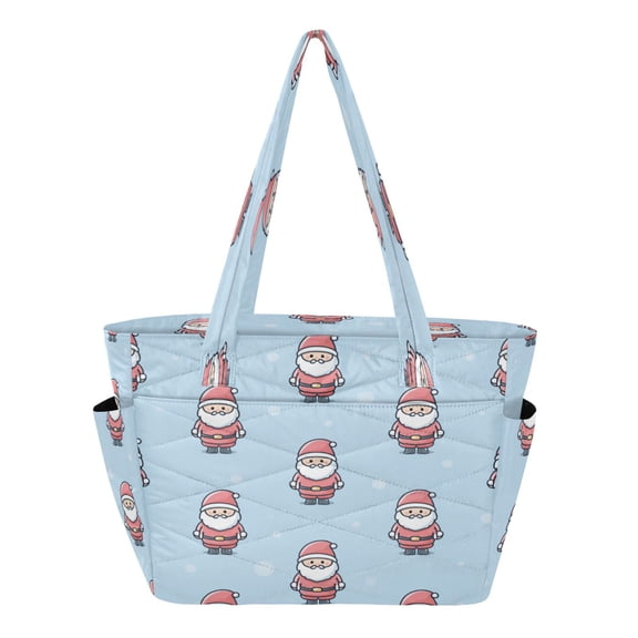 Quilted Tote Bag Large Capacity Multi-Compartment Handbag Lightweight Structured Shoulder Bag Versatile Casual Bag Cute Santa Claus Guard