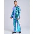 thumbnail image 2 of Haitryli Men's 70s Disco Metallic Shiny Jumpsuit Costume Lapel Flare Long Sleeve One Piece Rompers Blue M, 2 of 7