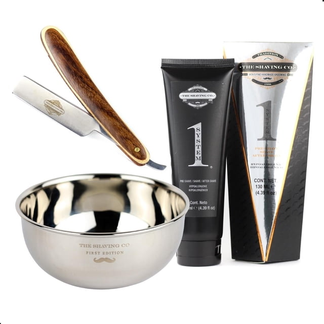 Kit Afeitar Shaving Co Navaja Libre + Vasija + One System amarillo 1