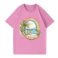thumbnail image 4 of NAMTYQX Shirts for Women Trendy Summer Soft Short Sleeve Print Stretch Plus Size Hawaiian Crewneck Boxy Fit Gemusterte Cute Shirts for Women Pink Size S, 4 of 5