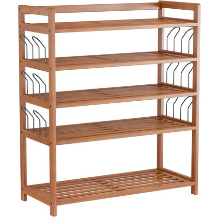 Homfa 5-Tier Bamboo Shoe Rack with Hanging Shoe Accessory, Nature