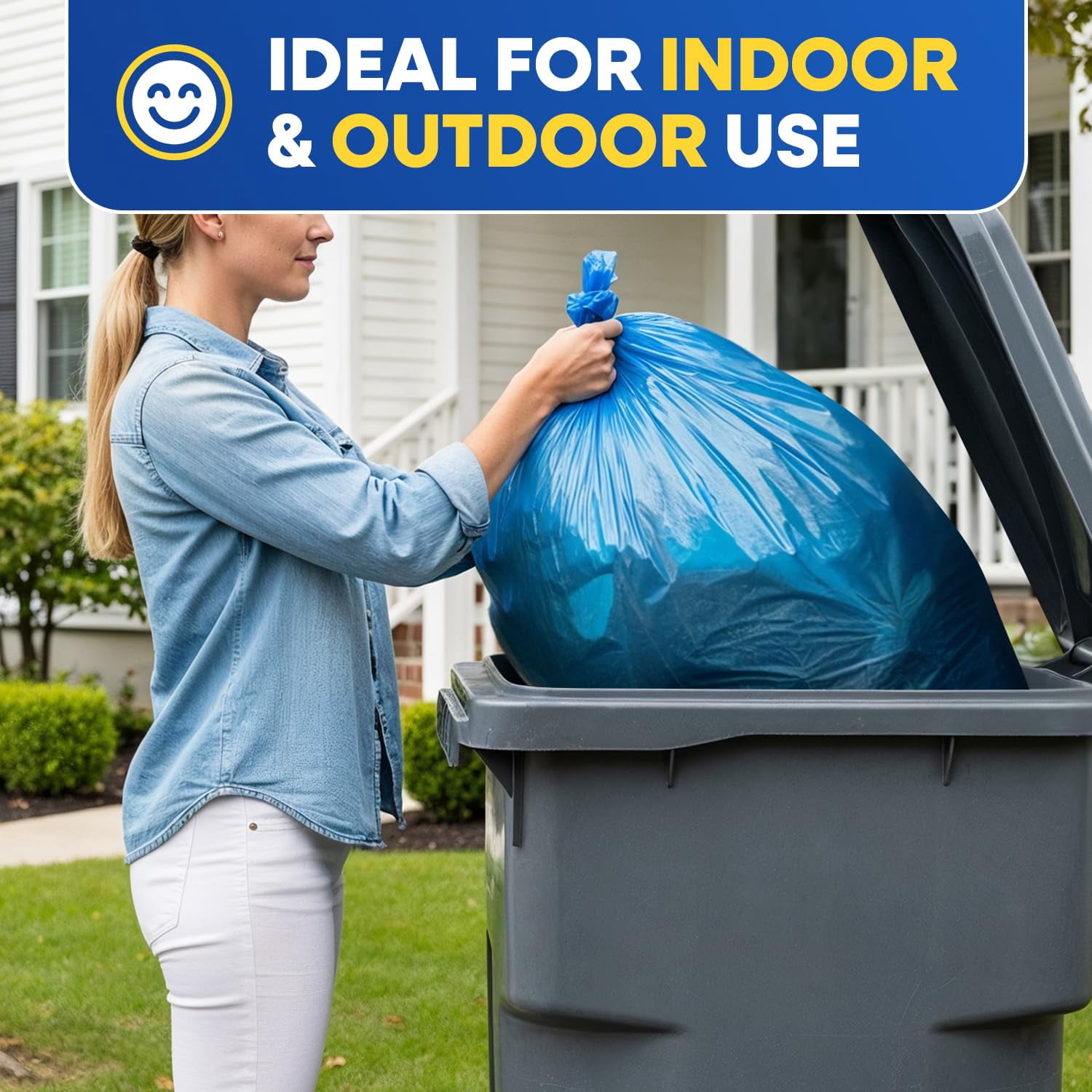 (100 Pack) 55-60 Gallon Trash Bags, 2 Mil, Heavy Duty, Fit Rubbermaid Brute Rollout, Round and Square 32-55 gal Trash Cans, 43" x 47" Large Durable Garbage Trash Can Liners, Bulk (2 Mil Blue)