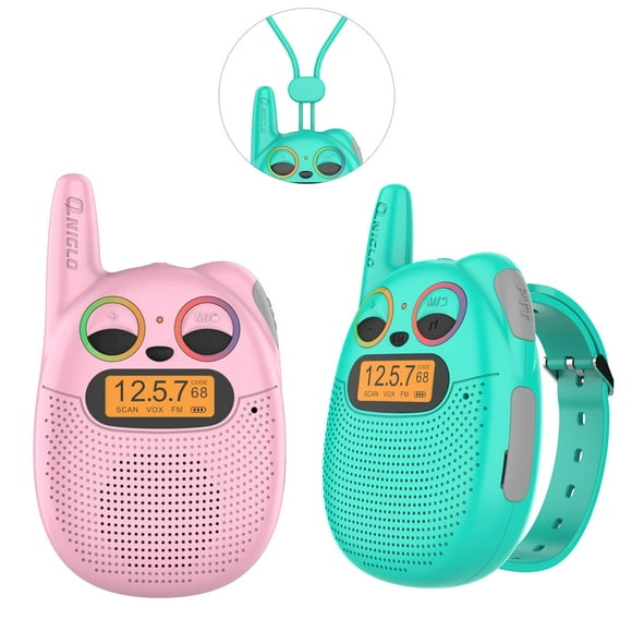 Walkie Talkies QNIGLO recargables para niños, paquete de 2 con radio FM