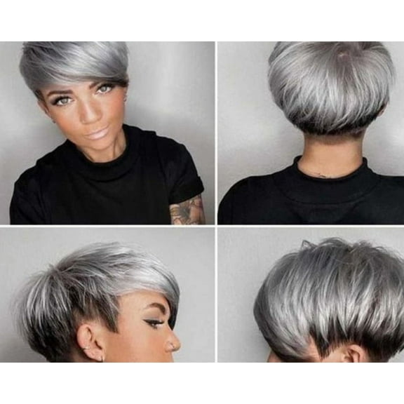 Sweet T 52 Silver Grey Short Pixie Cut Straight Hair Wig, 1 Count