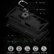 TJS Phone Case for Samsung Galaxy A13 5G, Galaxy A04s with [Tempered Glass Screen Protector] Impact Resistant Metal Ring Magnetic Support Kickstand Drop Protector Phone Cover (Black)
