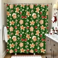 thumbnail image 4 of Christmas Shower Curtain Gingerbread Man Snowflake Holiday Bathroom Decor, Green Christmas Bathtub Curtain with Candy Cane Glove, Fun Cute Winter Bathroom Accessories 70X70IN, 4 of 6