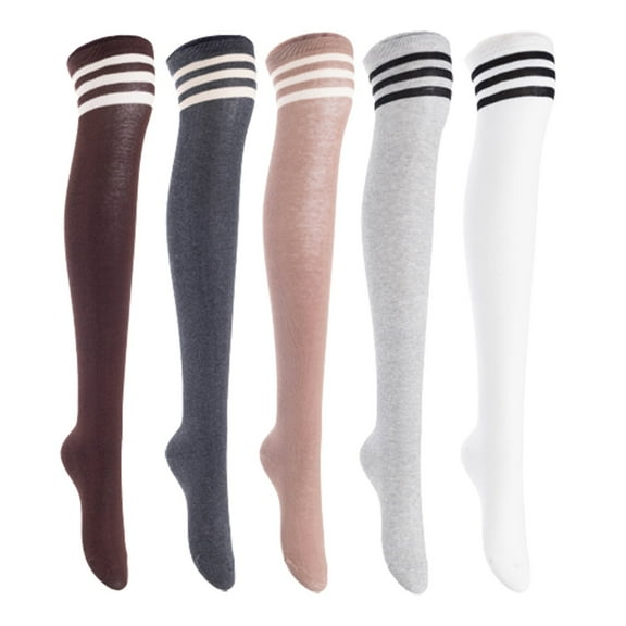 Lian LifeStyle Women's 5 Pairs Adorable Comfortable Soft Thigh High Over Knee High Cotton Socks, Size 6-9, JMYP1022 Coffee, DarkGrey, Khaki, LightGrey, White