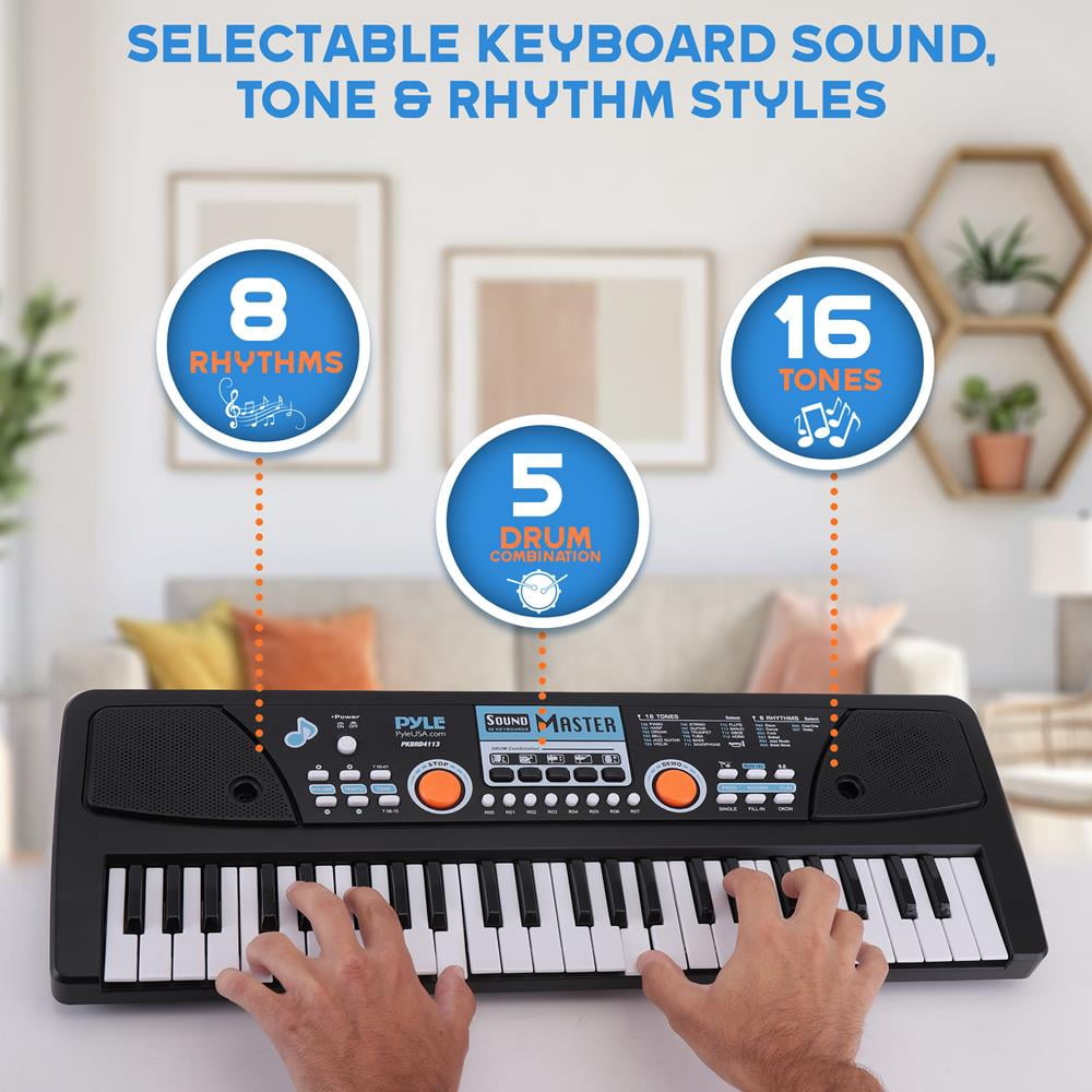 Digital Musical Karaoke Keyboard - Portable Electronic Piano Keyboard with Built-in Rechargeable Battery & Wired Microphone (49 Keys)