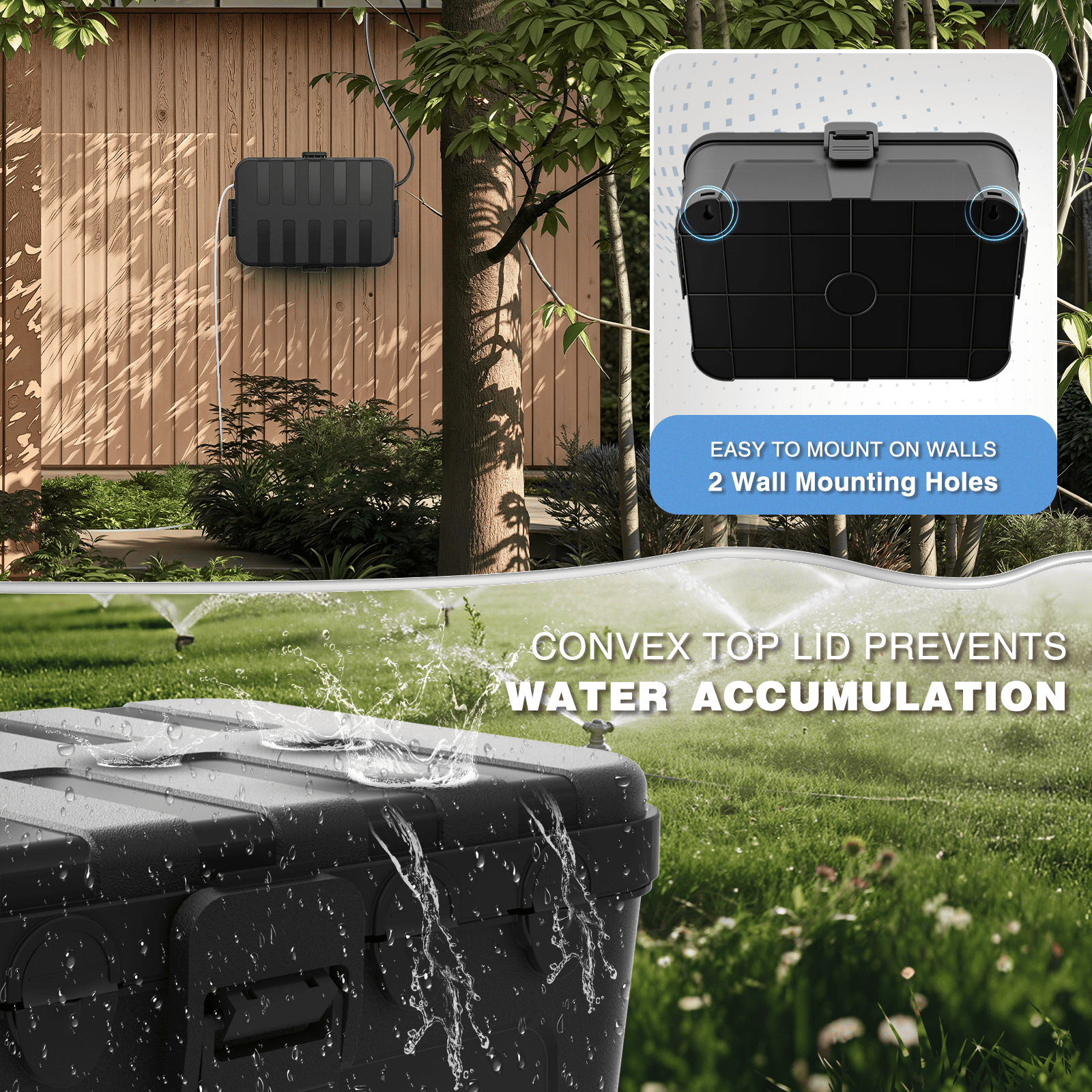 Restmo Extra Large Weatherproof Electrical Box, IP54 Waterproof Outdoor Extension Lead Cover, Protect Outlet, Plug, Socket, Timer, Power Strip, Holiday Light Decoration, Black