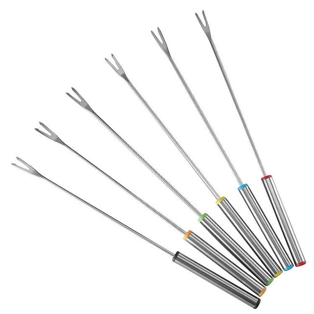Juego de seis tenedores de postre de acero inoxidable de 24 cm para fondue de chocolate, queso, fruta, postre, tenedor para pastel