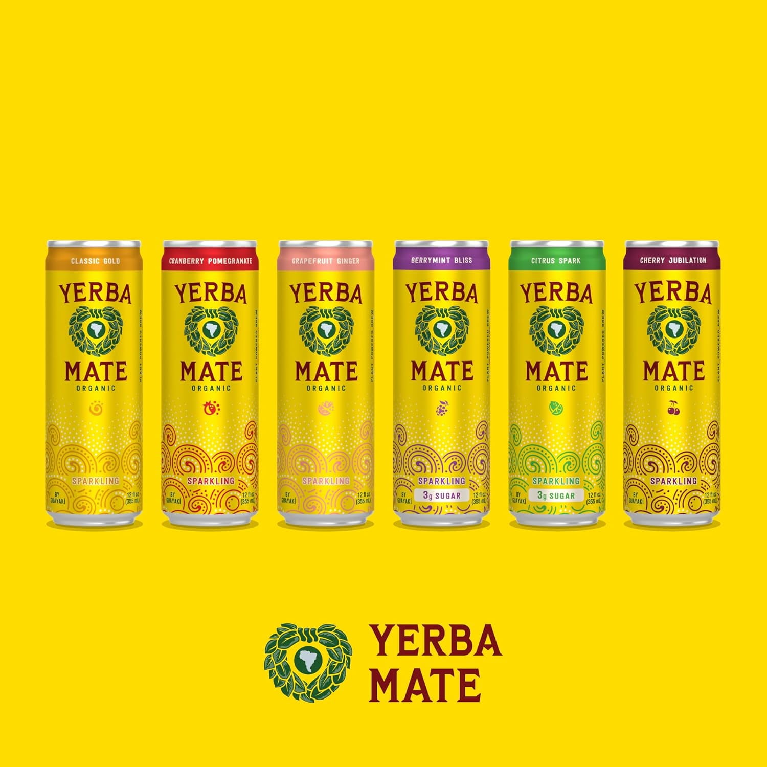 Guayakí Yerba Mate, Organic Sparkling Cherry Jubilation, 80mg Natural Plant Based Caffeine, Smooth Energy & Focus, Carbonated, 12 Oz (Pack of 12)