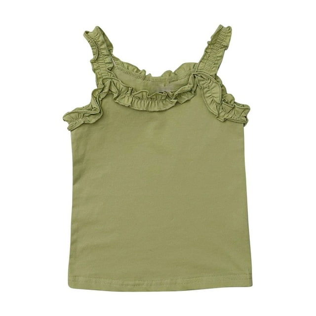 Plebaso Toddler Girls Cotton Tank Tops Ruffle Stretch Straps Cami Tops Sleeveless Cute Summer Undershirts