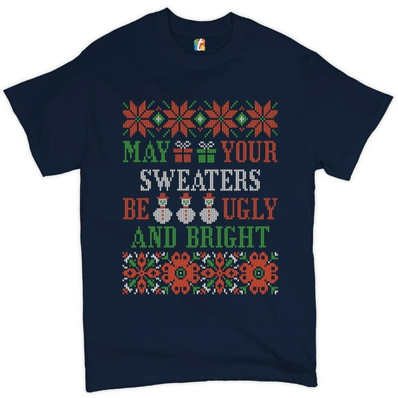 Tee Hunt May Your Sweaters Be Ugly and Bright T-Shirt Christmas Snowmen Men's Tee