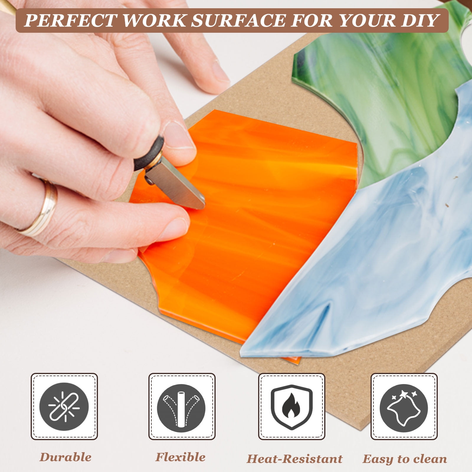 12" x 12" Stained Glass Supplies and Tools, 4 Pcs 1/3" Thick Heat Resistant Work Surface Stained Glass Cutting Board Cutting Mat for DIY Handicrafts