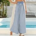 thumbnail image 5 of Womens Summer Casual Striped Wide Leg Lounge Pants Elastic Waist Palazzo Trousers Lace Trim Cropped Slacks Blue XL, 5 of 7