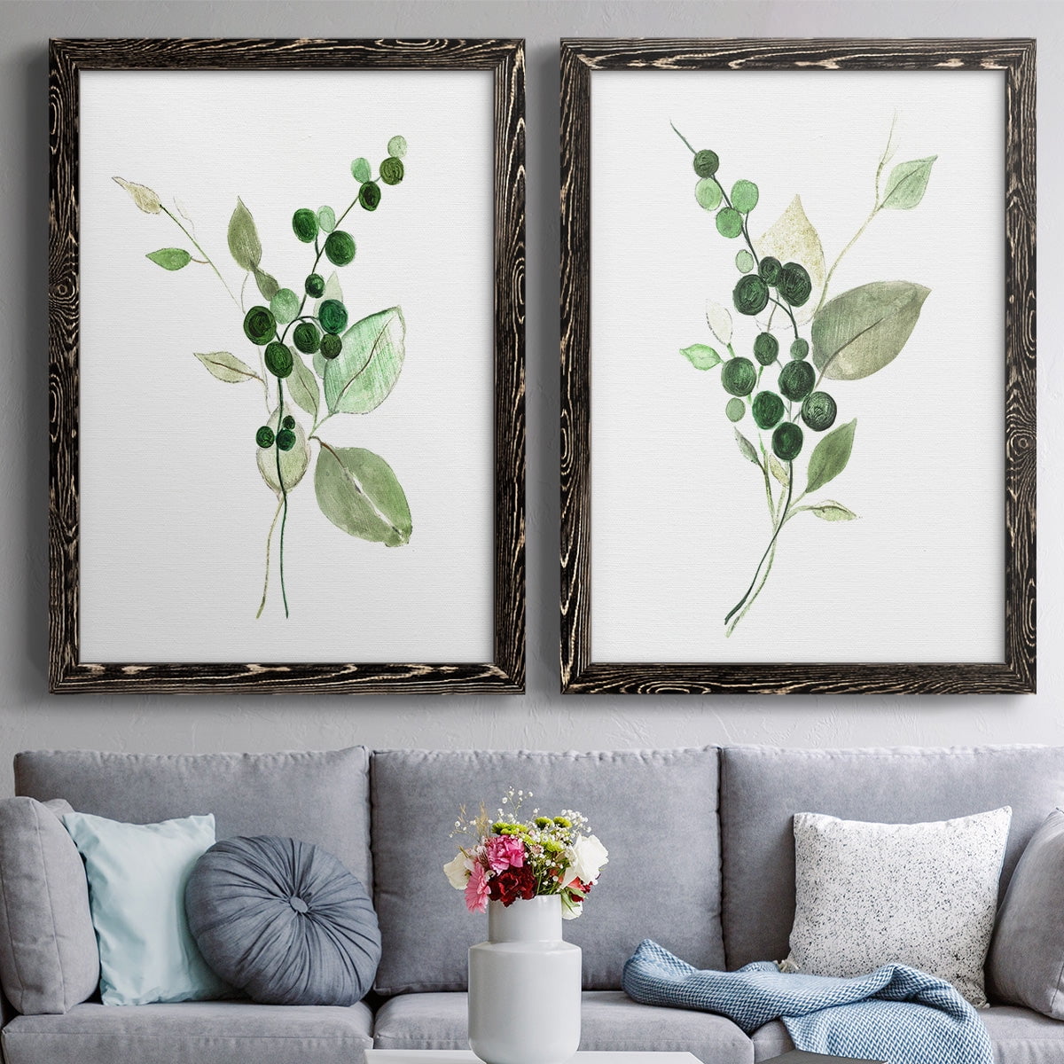 Sprigs in Green I - Premium Framed Canvas 2 Piece Set - Ready to Hang