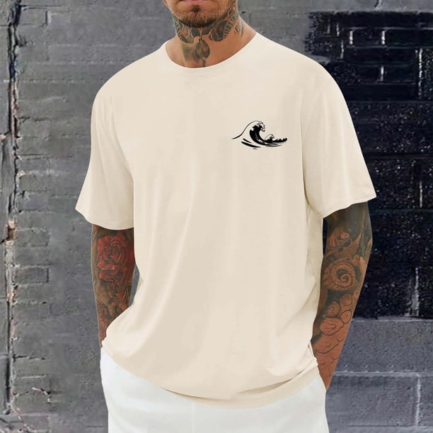 Tops para hombre, blusas y camisas de cuello redondo y manga corta para hombre, blusas casuales de moda con cuello redondo y estampado para hombre, blusas de poliéster para hombre.