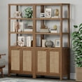 thumbnail image 6 of SICOTAS 71" Tall Bookcase with Doors, Boho 5 Tier Rattan Bookshelf,  Mid-Century Bookcase with Storage Cabinet for Living Room, Bedroom, Library & Home Office in Oak, 6 of 9