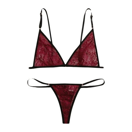 

DORKASM Women s See Through Sexy Bra and Panty Sets Teddy Babydoll Lingerie Set Lace Lingerie Red M