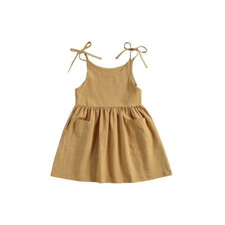

TheFound Toddler Baby Girls Dress Summer Strap Sleeveless with Pocket Princess Skirt Boho Beach Sundress
