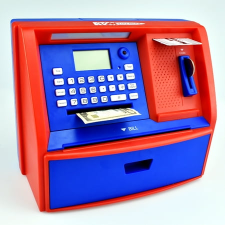 Talking ATM Savings Bank, Digital Piggy Bank, ATM Money Coins Machine for Kids Birthday Gift (Blue/Red)