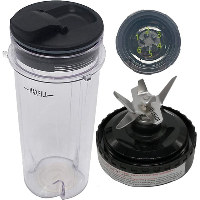 replacement 16-Ounce (16 oz.) Cup with spout Seal Lid with blade for Nutri Ninja blender:BL200 30/ BL201 30/BL201C 30/BL203QBK 30 /BL203OCN 30/ BL203QB 30 /BL203QY 30/BL204 30