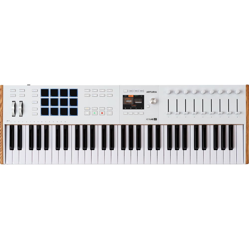 Arturia KeyLab 61 Mk3 61-Key USB MIDI Controller Keyboard, White 231631 Bundle with OnStage KS7171 Double-X Keyboard Stand + 5-Ft Male-to-Male MIDI Cable + 2 Year Enhanced Protection Pack