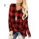 thumbnail image 1 of Sonducket Camiseta de mujer Camiseta suelta de manga larga Blusa larga Top de cuello en V de otoño Prendas para la parte del cuerpo Tela escocesa roja S, 1 of 6