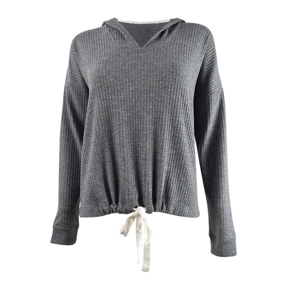 Alfani Women's Thermal V-Neck Pajama Hoodie (M, Pewter Heather)