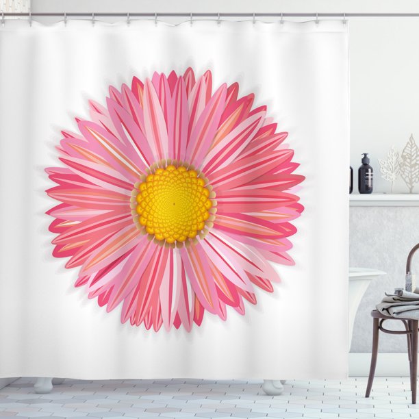 Gerber Daisy Shower Curtain, Flower Close Up with Sacred Geometry Stamen and Pink Color Palette