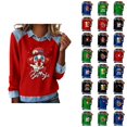thumbnail image 1 of Mardi Gras Chemises à Manches Longues pour Femmes 2026 Mode Denim Patchwork Col à Revers Chandail en Molleton Graphique, 1 of 2