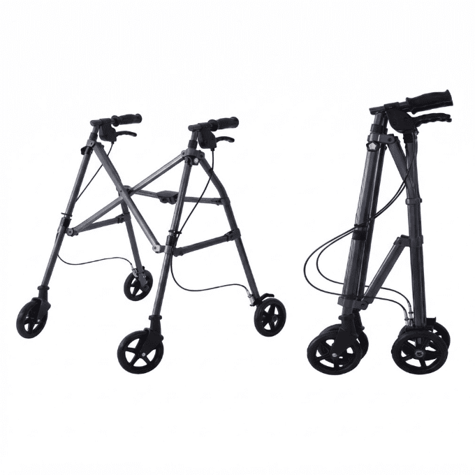 Foldable Rollator Walker for Seniors, 6061 Aluminium Alloy Mobility Walker with 6 Inch PVC Wheels, Height Adjustable 5-Gear Walking Frame with Brake System for Elderly