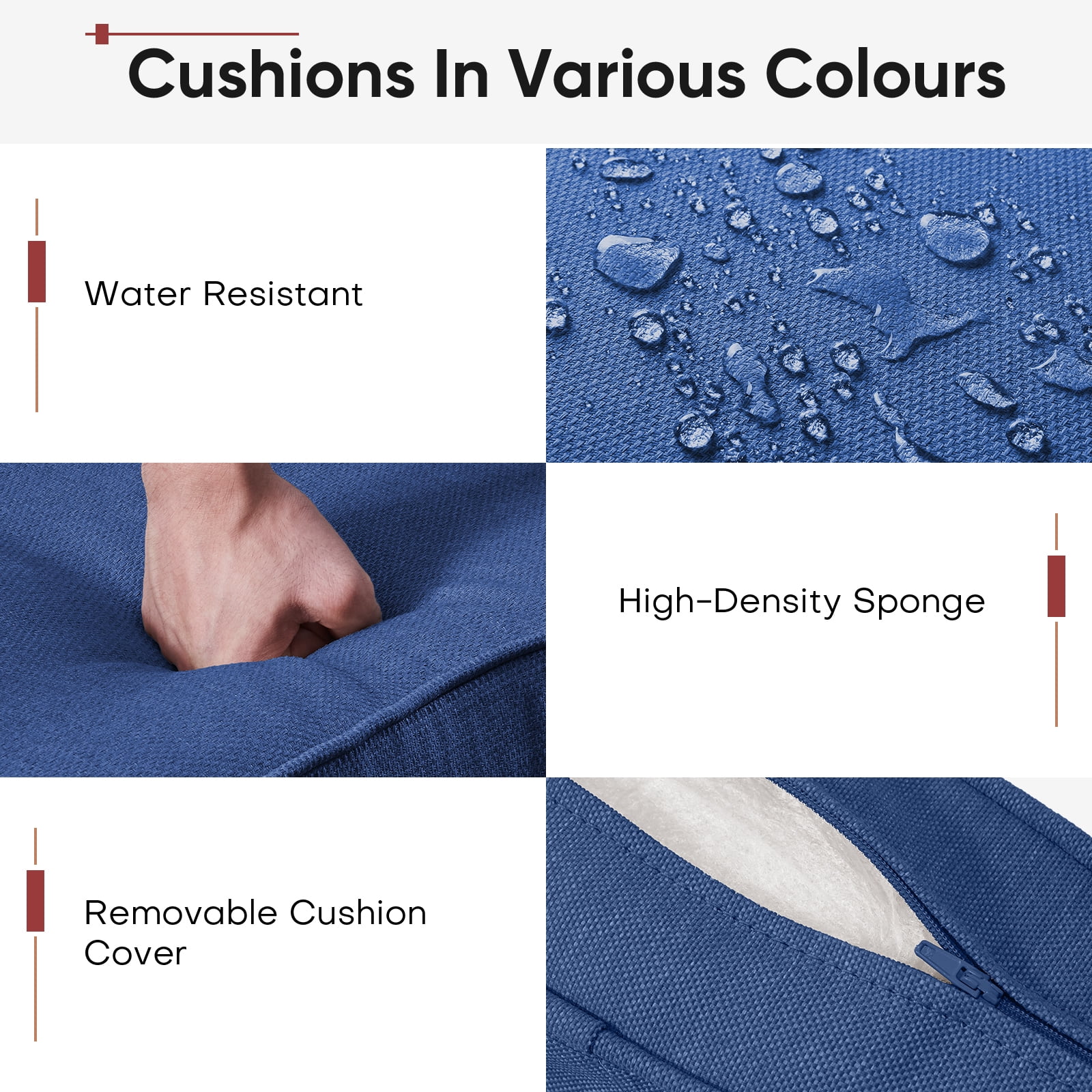 POCASSY Patio Furniture Cushions Set of 4, 22.5"*22.5" Outdoor Cushion for Patio Furniture, Water Resistant, Fade Resistant, Deep Seat and High Back Cushion for Chair, Sofa, and Couch, Blue