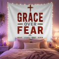 thumbnail image 2 of Grace Over Fear Christian Cross in Distressed Red on Light Blue, Inspirational Rustic for Bible Lovers, Motivational Wall Art, Christmas Gift, Tapestry Wall Hanging for Bedroom and Living Room, 2 of 5