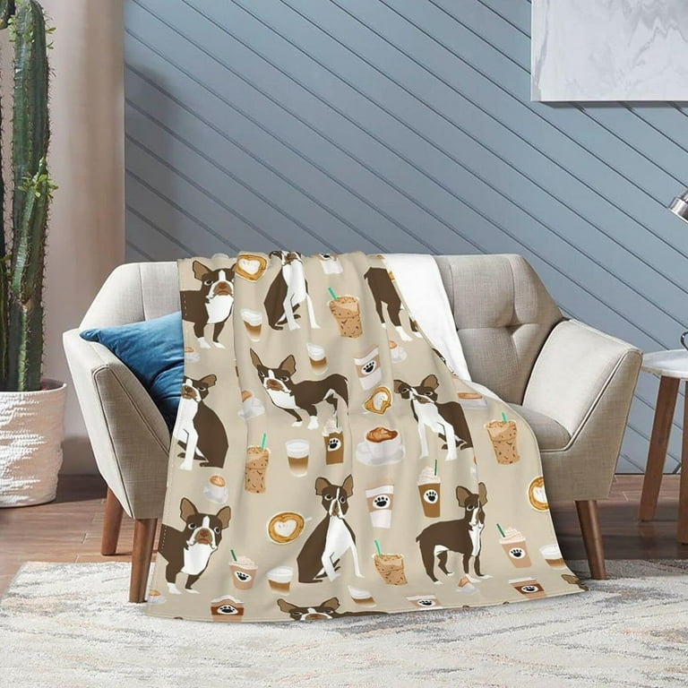 Throw Blanket Soft Flannel Blanket Warm Blankets Brown Boston Terrier Dog Lightweight Tufted Fuzzy Flannel Fleece for All Seasons Bed