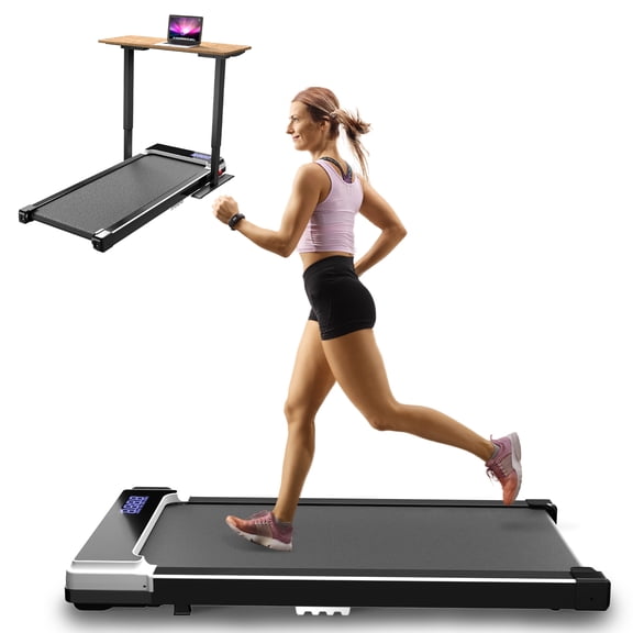 CoolHut Walking Pad Under Desk, 2 in 1 Portable Folding Treadmill for Walking, 2.5HP Low-Noise Motor, LED Display, and Remote Control, White, 265lbs