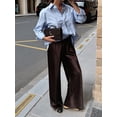 thumbnail image 3 of Womens Satin Elastic Waist Wide Leg Long Pants Brown L, 3 of 8