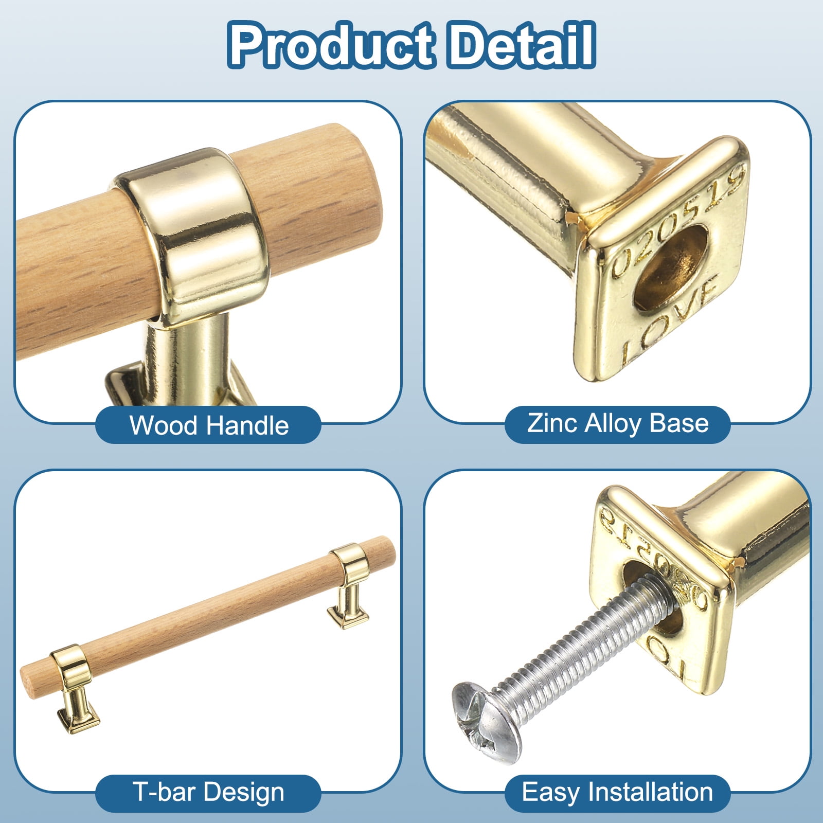 Unique Bargains Adjustable Wooden Double Hole Handles Gold