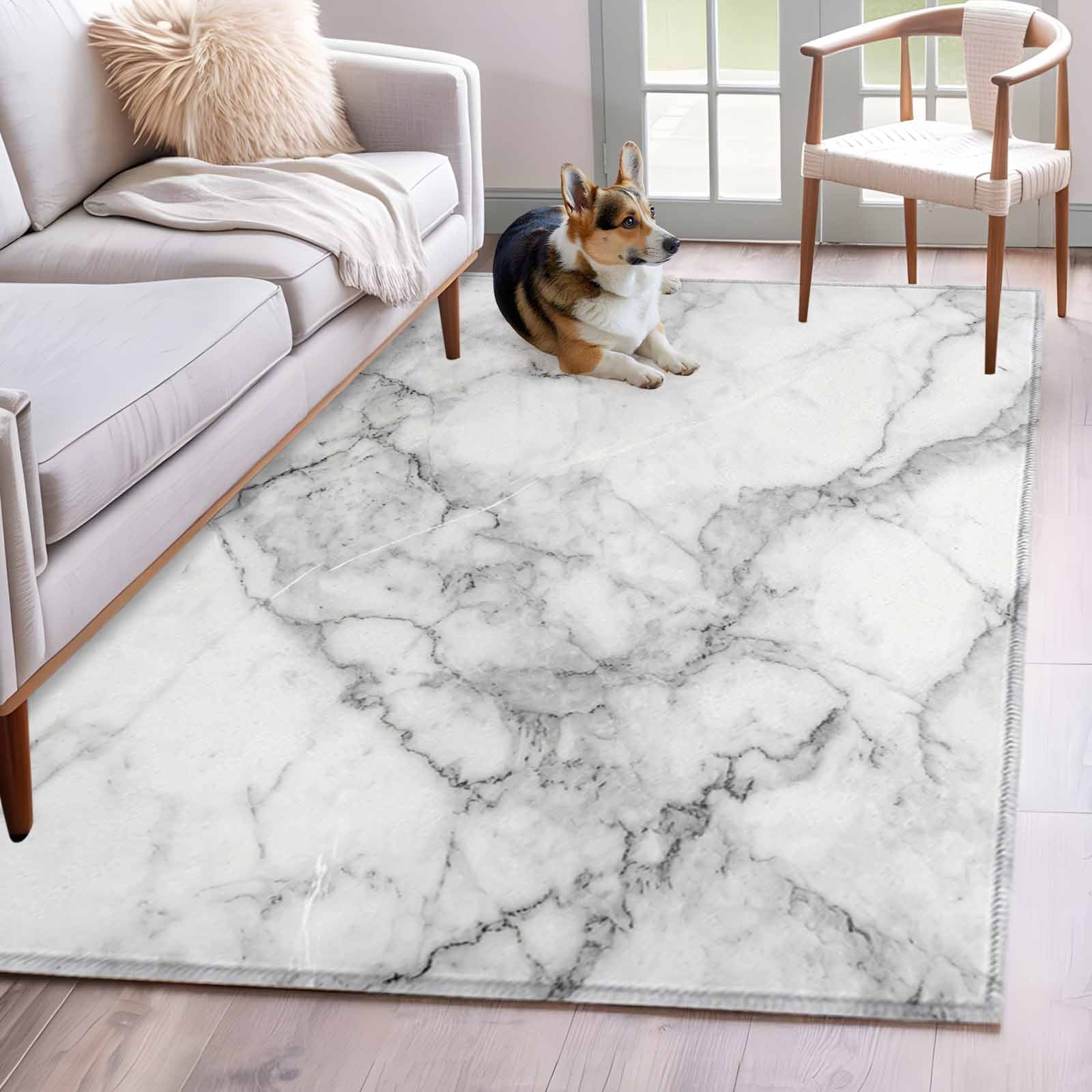 Hallway Runner Rugs 2.7x5 Ft, Gray Marble Non Slip Area Rugs for Kitchen Bedroom Entryway, Modern Simple Gradient Abstract Patterned Washable Carpet Runner Rug Floor Mats for Bedroom Home Decor