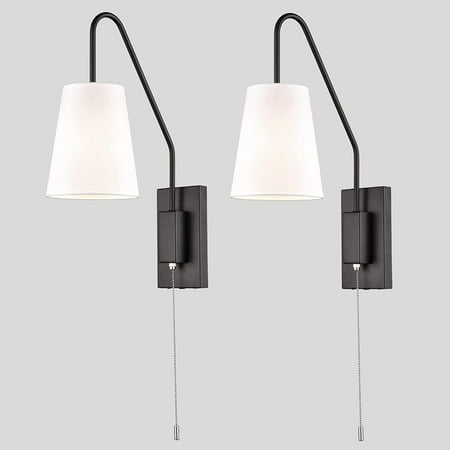 2-Pack Vintage Plug-in/Hardwired Wall Sconces | Off-White Linen Shade ...