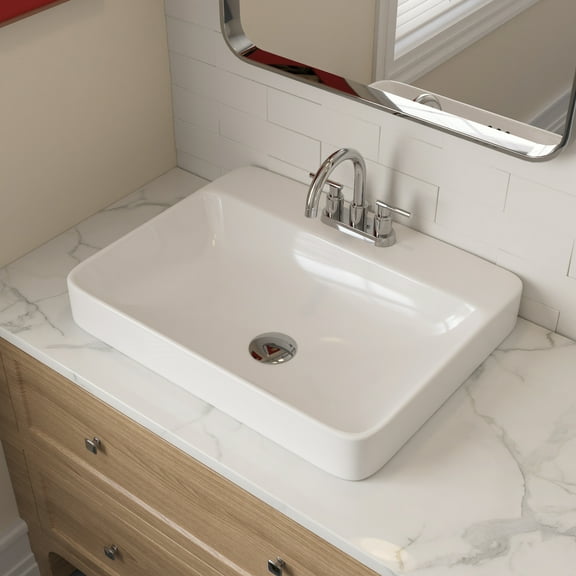 DV-1DS0332 DeerValley 23.82" L x 18.9" W x 6.69" H White Rectangular Vitreous China Drop-in Bathroom Sink with Overflow