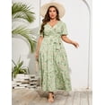 thumbnail image 5 of Plus Size Wedding Guest Maxi Dresses for Curvy Women, Summer Casual Floral Long Party Sundress with 3/4 Sleeve, 5 of 9