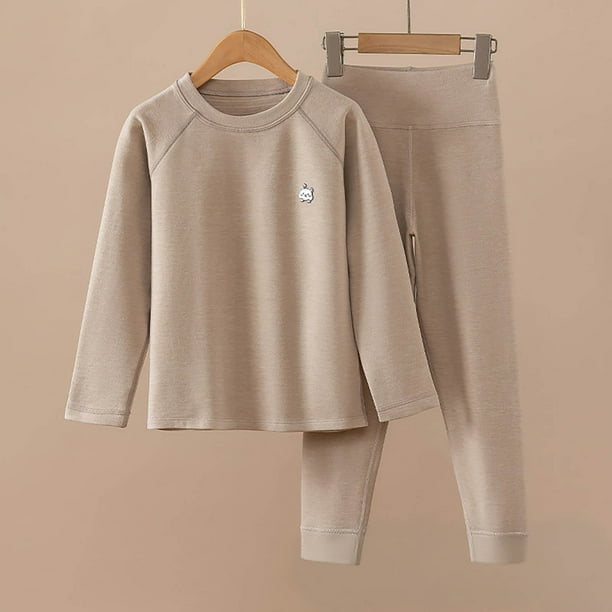 Conjuntos de blusas y camisas de manga larga y cuello redondo para niños, ropa de dormir cálida de invierno de color sólido con manga larga y cuello redondo, conjunto de dos piezas para niñas, parte s