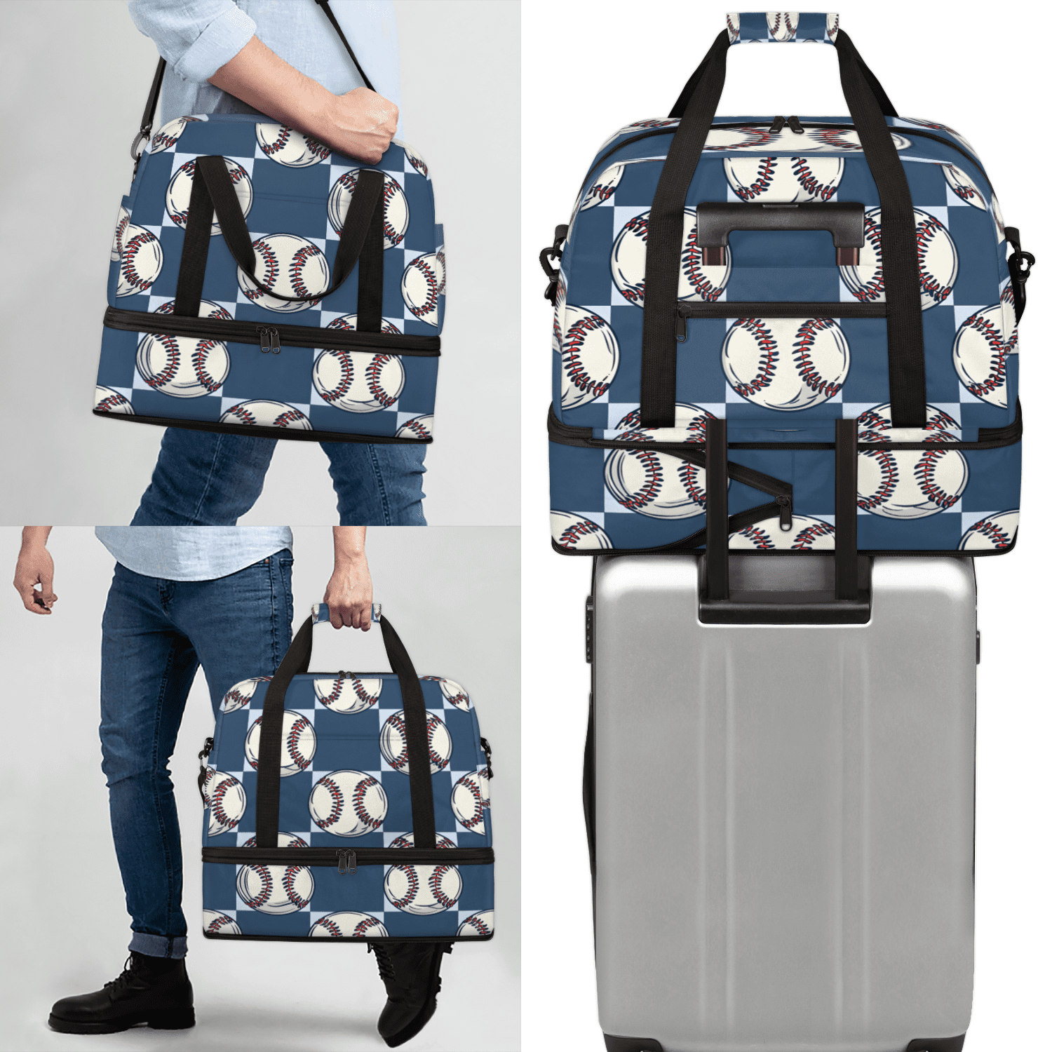Herdesigns Baseball Travel Duffel Bag with Shoe Compartment Baseball Print Large Foldable Waterproof Weekend Overnight Bag for Beach Swim Pool Bags Sports Gym