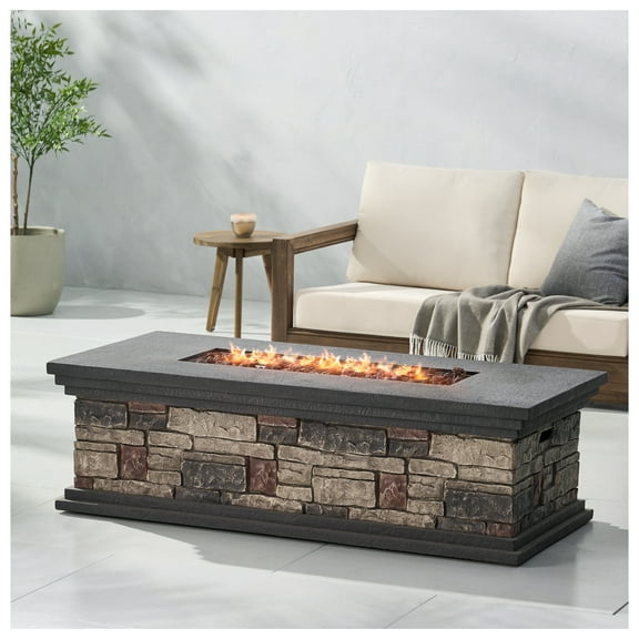 Rectangle MgO Propane Gas Fire Pit, 50,000 BTU, Outdoor Modern Design, Durable Fireplace for Patio, Backyard, Deck, Garden