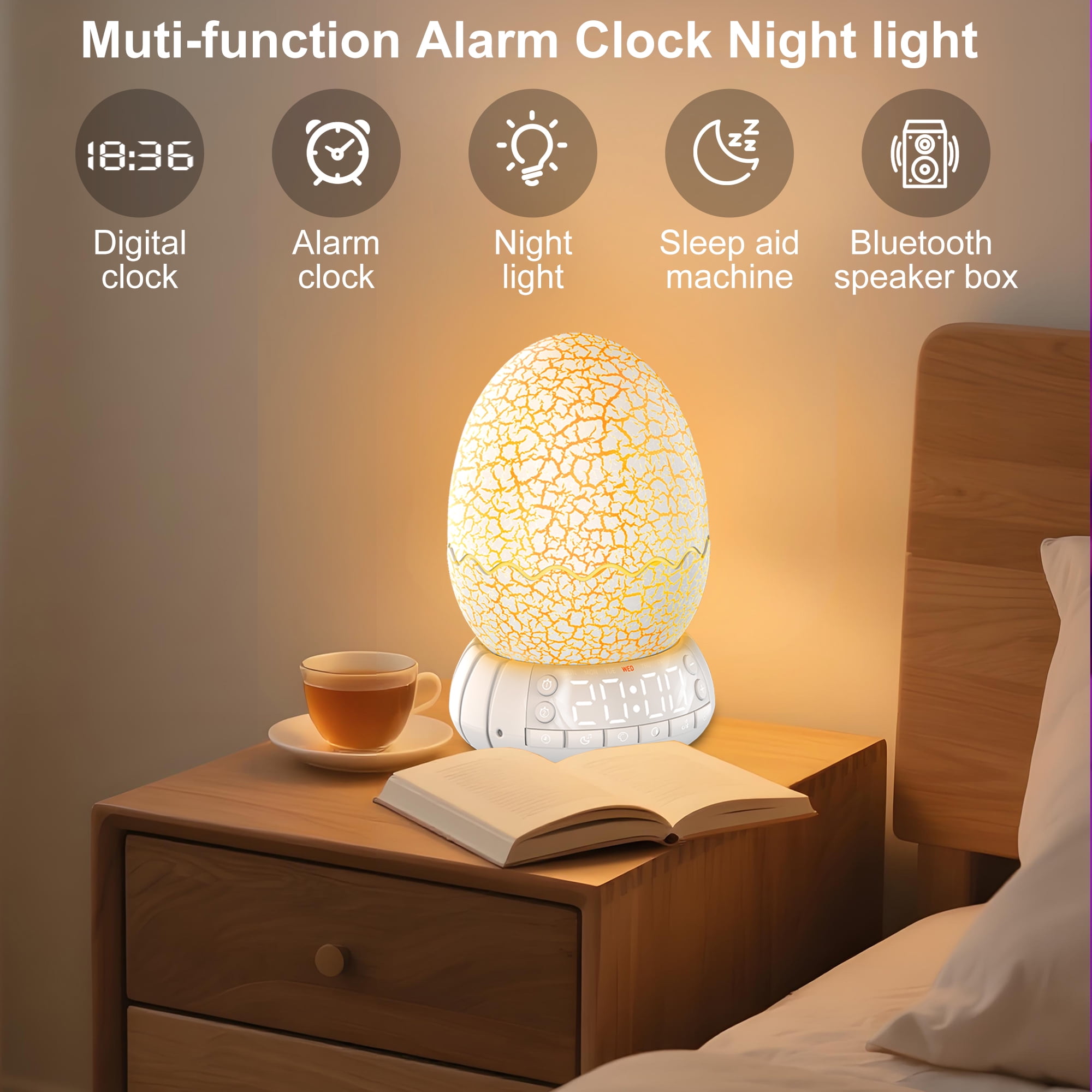 Butterfly Night Light Sleep Lamp with Lullaby White Noise LED Décor Light with Digital Clock Alarm Clock Gifts for Boys & Girls (Butterfly)
