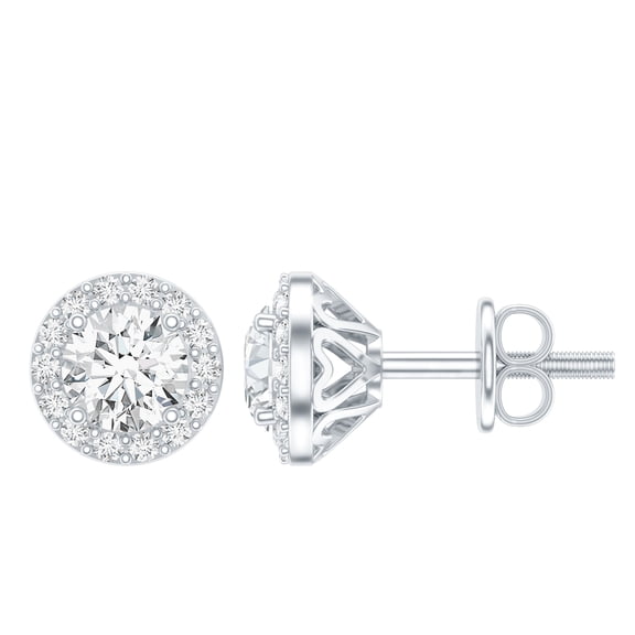 Rosec Jewels Lab Grown Diamond Halo Earrings - Round Studs Earrings for Women - EF-VS Quality - Ready to Gift, 925 Sterling Silver